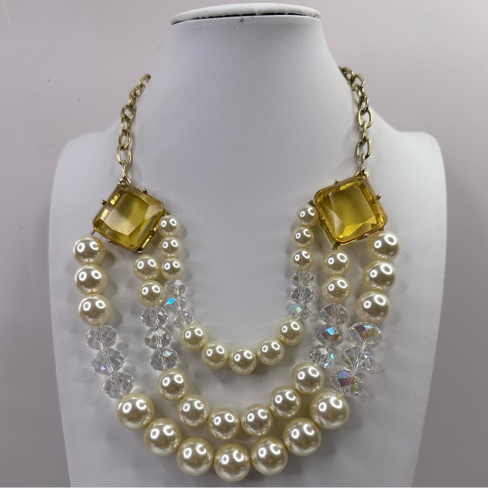 Vintage Faux Pearl AB Glass Crystal Gemstone Necklace